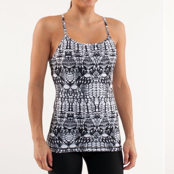 lululemon athletica Tops - Lululemon Power Y Tank White Black Glacier Lace